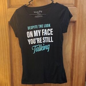 Wound Up Black Tee with Bold Statement